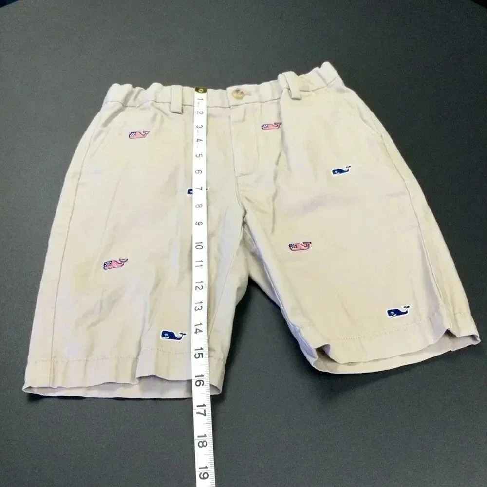 Vineyard Vines boys kids Size 10 Walking Shorts Tan Khaki Embroidered Whales Adj
